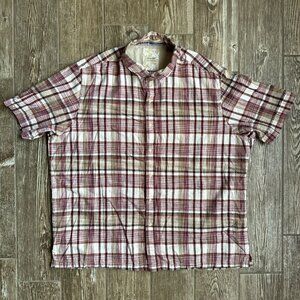 Tasso Elba‎ Linen Button Up Shirt Mens Shirt XXL Short Sleeve Camp Preppy Plaid